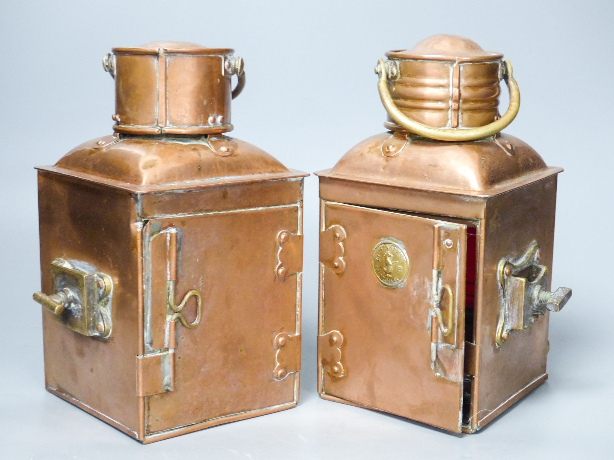 Two copper ship's lanterns ‘S’ and ‘PORT’, 21cm